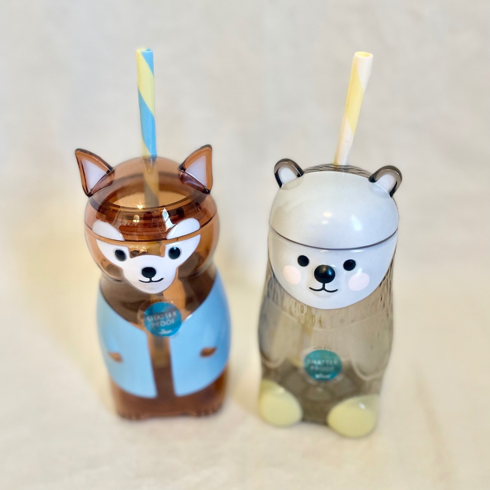 Pillowfort Kids 10oz Figural Tumbler Set Squirrel and Polar Bear with Straws 2pc